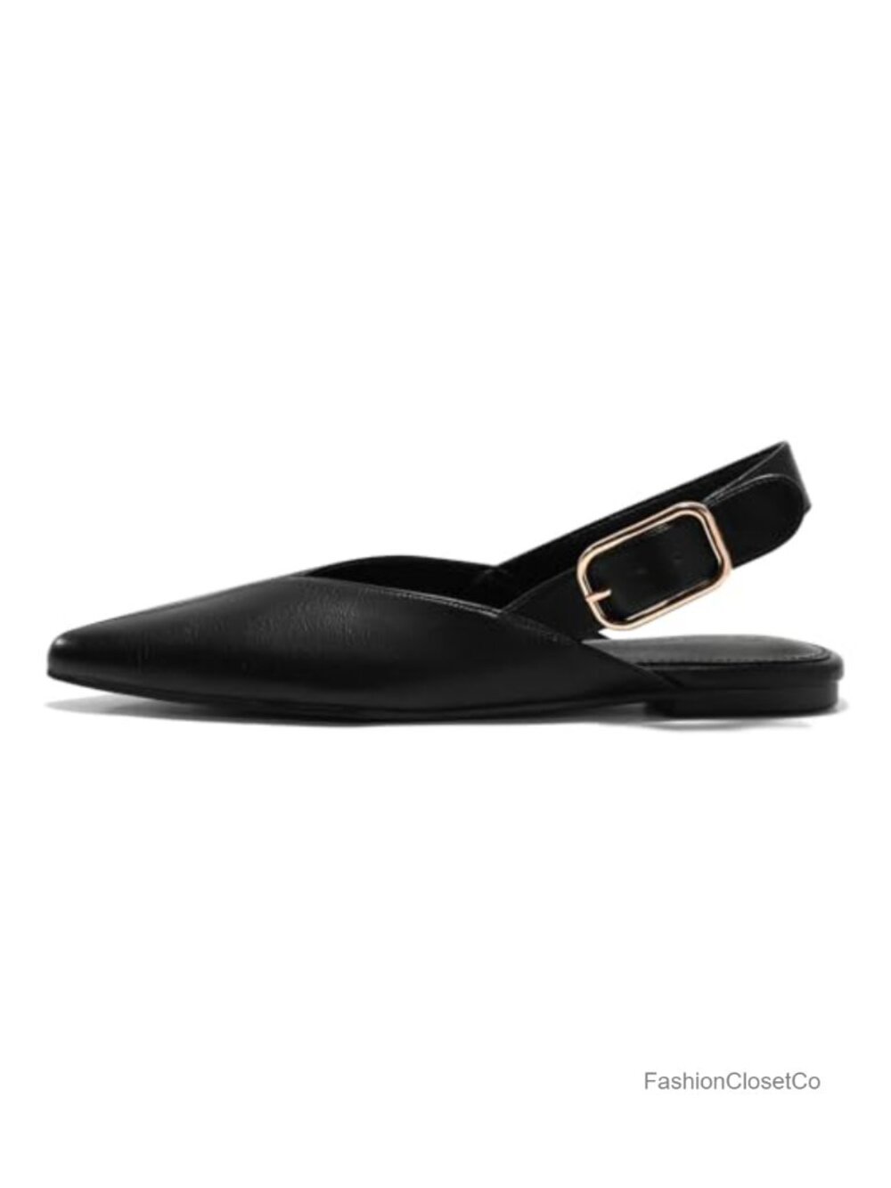 Women's Faux Leather Pointed Toe Slingback Flat Shoes Work Office Dress Sandals